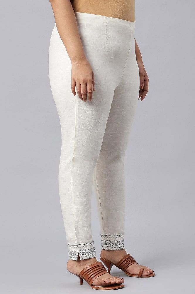 Buy Lily White Cotton Blend Slim Pants Online - W for Woman